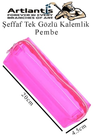 Artlantis Şeffaf Kalemlik 1 Adet Tek Gözlü Transparan Kalem Kutusu Fosforlu Renkli Silikon Tek Bölmeli Makyaj Kozmetik Çantası Pembe