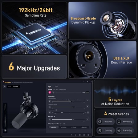 MAONO PD300X Podcast Mikrofon - Gürültü Engelleme özelliğine sahip XLR/USB Mikrofon, 192kHz/24Bit Hi