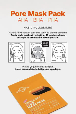 Grace Day Gözenek Bakımı İçin Vitamin ve AHA BHA PHA İçeren Kağıt Maske Grace Day Pore Mask Pack