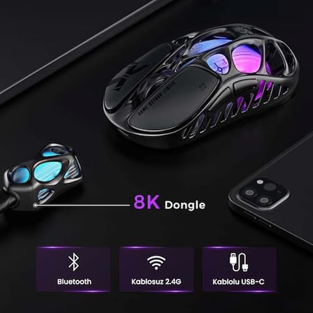 GravaStar Mercury X Pro Kablosuz Oyun Faresi - 32.000 DPI PAW 3950 Sensör, 8.000Hz Yoklama Hızı, Mag