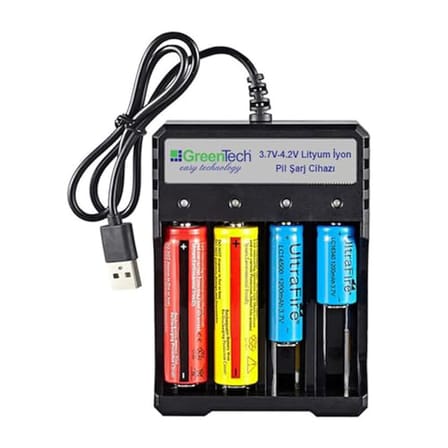 Greentech 3.7 – 4.2 Lityum İyon Pil Şarj Cihazı (Dört Yuvalı) / GT-BC05