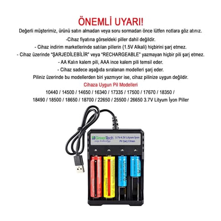 Greentech 3.7 – 4.2 Lityum İyon Pil Şarj Cihazı (Dört Yuvalı) / GT-BC05