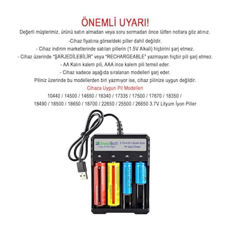 Greentech 3.7 – 4.2 Lityum İyon Pil Şarj Cihazı (Dört Yuvalı) / GT-BC05