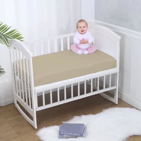 %100 Pamuk Penye, Lastikli Full Kenar Bebek Çarşafı – Oeko-tex Sertifikalı, Yumuşak ve Nefes Alabilir, Organik Pamuk, Anne Yanı, Çocuk Beşik Çarşafı (Bej)