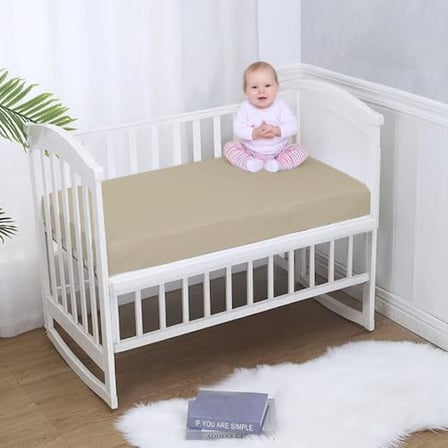 %100 Pamuk Penye, Lastikli Full Kenar Bebek Çarşafı – Oeko-tex Sertifikalı, Yumuşak ve Nefes Alabilir, Organik Pamuk, Anne Yanı, Çocuk Beşik Çarşafı (Bej)