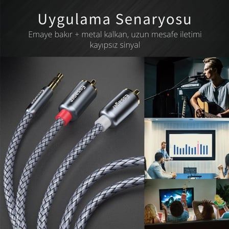 Essager Pro Series 3 Metre 3.5MM Jack to RCA Stereo Ses Sistemi Kablosu, Amfi, Hoparlör, TV Ses Sist