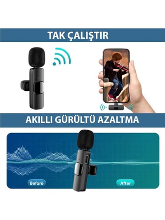 Daytona K9 T1 Type C Wireless (Kablosuz) Ergonomik Tak Çalıştır Android Telefon Tablet Ipad Yaka Mikrofonu