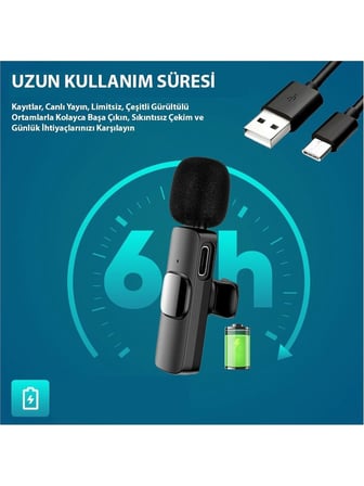 Daytona K9 T1 Type C Wireless (Kablosuz) Ergonomik Tak Çalıştır Android Telefon Tablet Ipad Yaka Mikrofonu