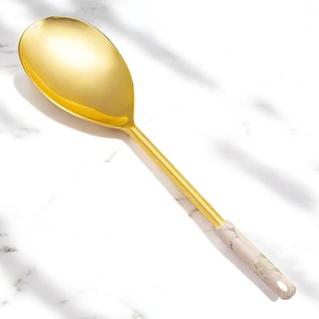 Mermer Desenli Gold Servis Kaşığı, 304 Kalite 18/10 Paslanmaz Çelik, Sunum Masa Sofra Yemek Servis Kaşığı (Beyaz)