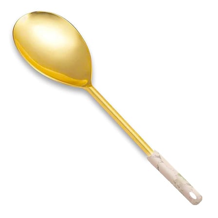 Mermer Desenli Gold Servis Kaşığı, 304 Kalite 18/10 Paslanmaz Çelik, Sunum Masa Sofra Yemek Servis Kaşığı (Beyaz)