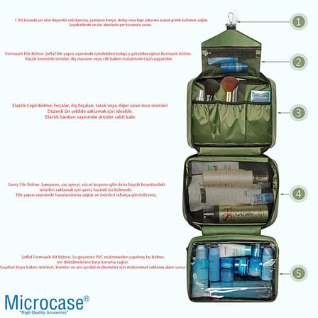Microcase Seyahat ve Günlük Kullanım İçin Pratik Asılabilir Çok Bölmeli Organizer Çanta - AL5112