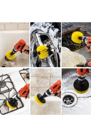 Busstier Matkap Ucu Temizleme Fırça Seti 3'lü Çok Amaçlı Temizlik Fırça Seti Matkap Ucuna Takılan Sert Kıllı Fırçalar Banyo Fayans Küvet Lavabo Halı ve Araba Temizliği İçin