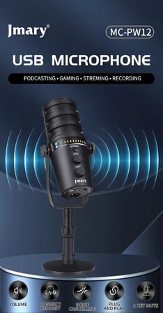 Coverzone Profesyonel Stüdyo Mikrofon, Sinyal-Gürültü Oranı (SNR) – 85dB, Dinamik Aralık – 88dB, Condenser Masaüstü Canlı Yayın Mikrofonu PC USB, Oyun, Podcast, , Yayın PW12