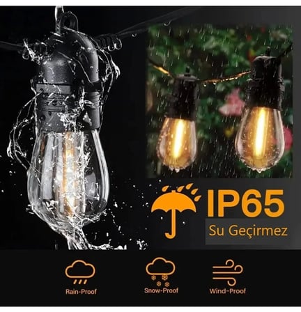 Ucuz Geldi Bahçe Aydınlatma Armatürü, E27 Duy, 20 Ampul Kapasiteli, 10 Metre, Siyah Bahçe Organizasyon Işığı Eklenip Uzatılabilir Sarmaşık Dış Mekan Aydınlatma