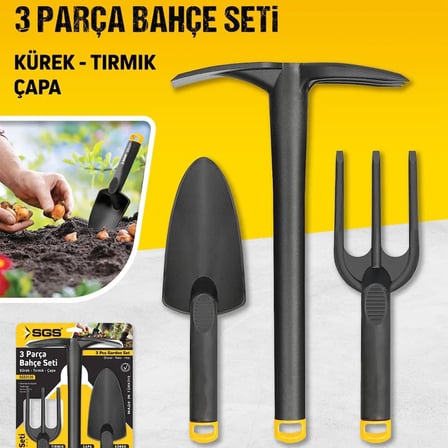 GüncelÇarşı Sert Plastik Üçlü Bahçe Seti, Hobi Kürek - Çapa - Tırmık Bahçıvan Seti, Yüksek Basınca D
