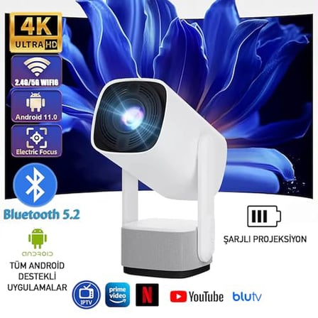 ROBEVE Full Hd 1080P Şarjlı Projeksiyon Cihazı - Dev Ekran, Wifi Bağlantılı, Hazır Android Kurulu, Hdmı/usb Girişli, Ev Sinema Sistemi