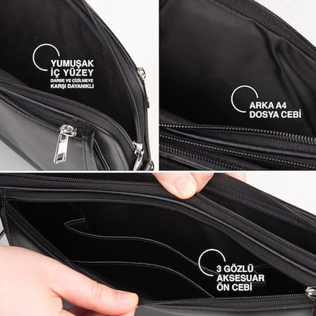 2K S.Deri Laptop Çantası,Tablet Çantası,13.3'' inç,Vegan,Omuz ve Valiz Askılı,Aksesuar ve Evrak Cepli,24 * 34 * 2 cm.,Siyah