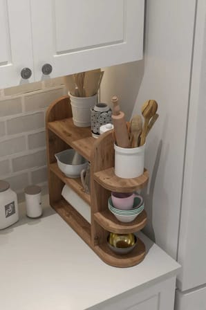 Reyo Mutfak Düzenleyici Raf, 3 Katlı, Baharatlık ve Kağıt Havluluk, Çam