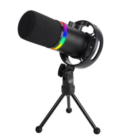 Coverzone RGB Profesyonel Stüdyo Mikrofon USB/XLR Çift Modlu Podcast Dinamik Mikrofon Masaüstü Canlı Yayın Mikrofonu PC USB, Oyun, Podcast, , Yayın, Mac, Winows ile Uyumlu Q1