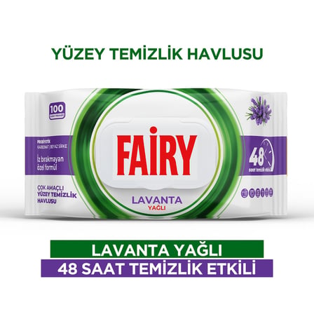 Fairy Çok Amaçlı Yüzey Temizlik Havlusu 100 Yaprak | Lavanta Yağlı | Beyaz Sirke & Karbonat | 48 Saat Temizlik Etkili | İz Bırakmayan Formül