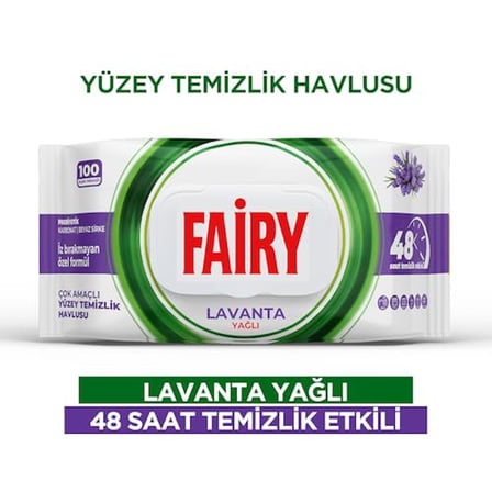 Fairy Çok Amaçlı Yüzey Temizlik Havlusu 100 Yaprak | Lavanta Yağlı | Beyaz Sirke & Karbonat | 48 Saat Temizlik Etkili | İz Bırakmayan Formül