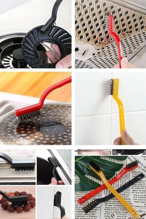 AEE® 6'lı Mini Tel Fırça Seti Aspiratör Musluk Duşakabin Lavabo Fırın Ocak Mutfak Derz Banyo Tuvalet Pas Yağ Temizlik Bulaşık Fırçası 3 Çeşit Pirinç-Çelik-Naylon