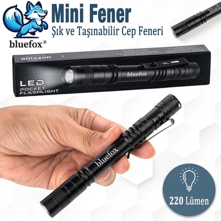 Bluefox LED El Feneri, Dayanıklı Alüminyum Gövde, 220 Lümen, Klipsli, Su Geçirmez, Araç, Kamp, Balık