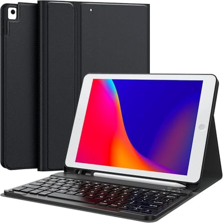 iPad 7.8.9. 10.2 2021 ile Uyumlu Kılıf Kablosuz Bluetooth Türkçe Q Klavyeli Kılıfı (Tablet Değildir) A2602 A2603 A2604 A2605 (Siyah)