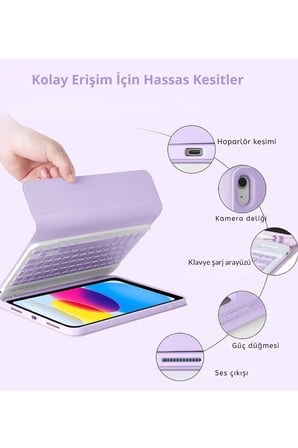 Fuchsia iPad 11. A16 çipli 2024 2025 ile Uyumlu Klavyeli Tablet Kılıfı