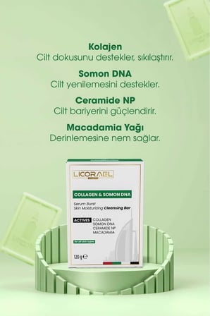 Licorael Dubai,Collagen & Somon DNA Sabunu 120g – Nemlendirici Cilt Bakım Sabunu, Ceramide NP ve Macadamia Yağı İçerikli – Tüm Cilt Tipleri İçin Uygun