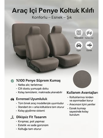 Mini Cooper ile uyumlu oto koltuk kilifi fit yapisi ile aracinizin havasini degistirir Gri