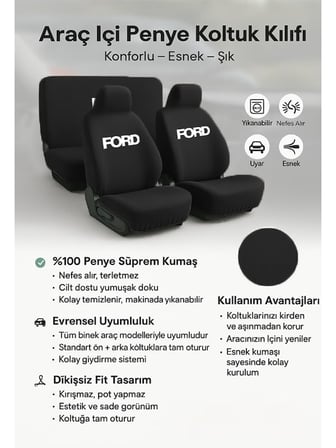 Gunaydin konforu Ford Tourneo Connect ile uyumlu oto koltuk kilifi ile aracinizda yasayin Siyah