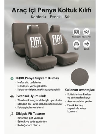 Birebir oturan Fiat Egea ile uyumlu oto koltuk kilifi ile yeni bir surus deneyimi yasayin Gri
