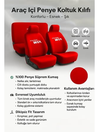 Konfor ve uyumu bir araya getiren Hyundai Getz ile uyumlu oto koltuk kilifi size ozel Kırmızı