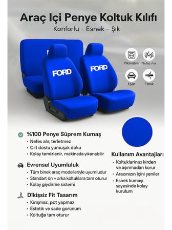 Gunaydin konforu Ford Tourneo Connect ile uyumlu oto koltuk kilifi ile aracinizda yasayin Lacivert