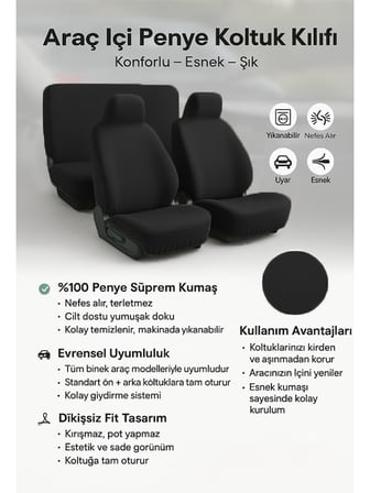 Gunaydin konforu Toyota Corolla ile uyumlu oto koltuk kilifi ile aracinizda yasayin Siyah