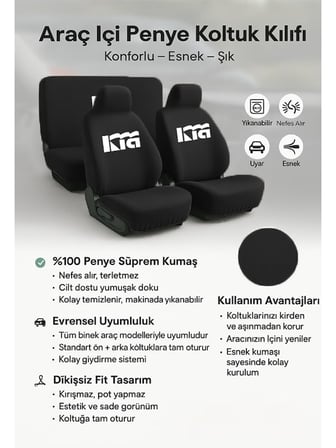 Aracınız için özel olarak tasarlanan Kia Sportage ile uyumlu oto koltuk kılıfı ile sürüş Siyah