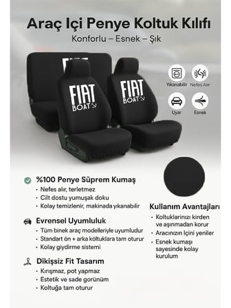 Sade ve şık gorunum sunan Fiat Doblo ile uyumlu oto koltuk kilifi tam araciniza gore Siyah