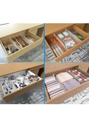 ŞURA MUTFAK Çekmece Düzenleyici Organizer, Şeffaf, 3 Parça, Çekmece İçi Düzenleme, Plastik, Modüler Bölmeli