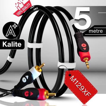 MN6 M129XF 3.5mm AUX to 2 RCA Stereo Ses Kablosu, Erkek-Erkek, 1.5 Metre