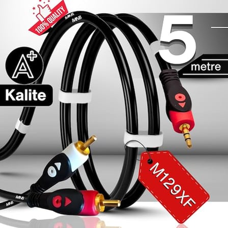 MN6 M129XF 3.5mm AUX to 2 RCA Stereo Ses Kablosu, Erkek-Erkek, 1.5 Metre