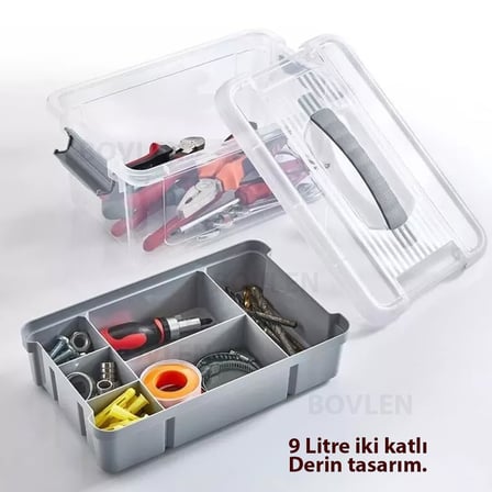 Büyük Boy Bölmeli Organizer Kutu 9 Litre - Şeffaf Tasarım Saklama Kabı - Ev Araba Saklama Kutusu - Ev Banyo Düzenleyici, Dolap Düzenleyici, Saklama, Kutu, Organizer