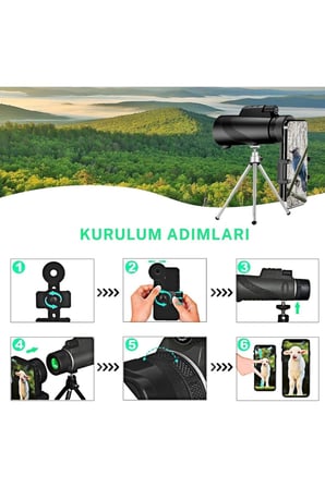 80x100 Taşınabilir Monoküler Dürbün Teleskop Uzun Menzilli Tek Göz Dürbün Avcılık Spor Kamp Siyah