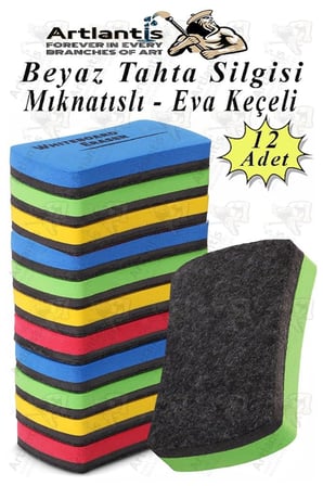 Mıknatıslı Yazı Tahta Silgisi Eva 12 Adet Beyaz Yazı Tahtası Silgisi Manyetik Kaliteli Keçe Uçlu Eva