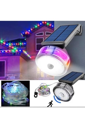 Güneş Enerjili 2 ADET Beyaz Hareket Sensörlü Dış Mekan Aydınlatma + 8 Metre RGB Peri Led YD-2333