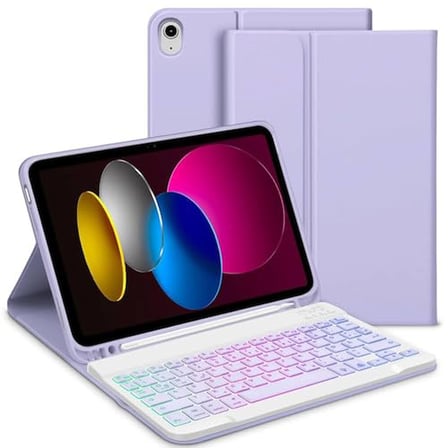 Fogy Ipad (A16) 10. 2022/2025 Uyumlu RGB Aydınlatmalı Işıklı Bluetooth Türkçe Q Klavyeli Kılıfı (Tablet Değildir) (Lila)