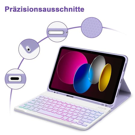 Fogy Ipad (A16) 10. 2022/2025 Uyumlu RGB Aydınlatmalı Işıklı Bluetooth Türkçe Q Klavyeli Kılıfı (Tablet Değildir) (Lila)