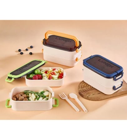Taşınabilir Yemek Kabı 2 Katlı Lunch Box Diyet Beslenme Kutusu Saklama Kabı Çatal Kaşıklı Sefer Tası