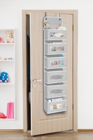 6 Katlı Kapı Arkası Düzenleyici Raf Bebek Eşyası Çocuk Odası Banyo Organizer (Gri - Beyaz Çizgili)