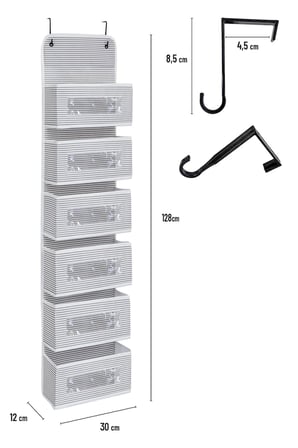 6 Katlı Kapı Arkası Düzenleyici Raf Bebek Eşyası Çocuk Odası Banyo Organizer (Gri - Beyaz Çizgili)